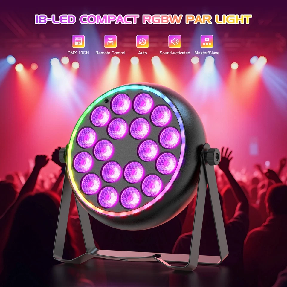 120W 18LED Par Light Stage Light Party Beam Strobe RGBW DMX Club Disco DJ Lights - Image 3 of 4