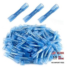 Heat Shrink Butt Wire Connectors, 100Pcs 16-14 AWG Blue Insulated Waterproof