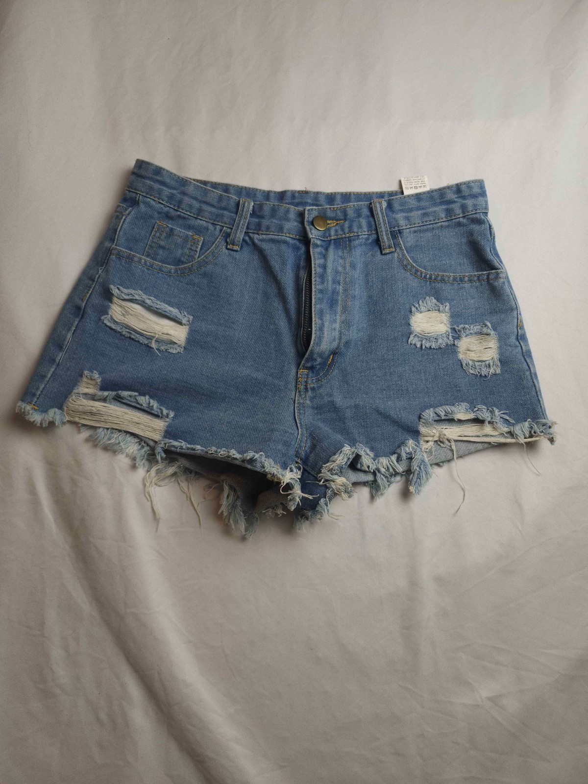 SHEIN Denim Shorts Womens Medium Blue Distressed Cut Off Summer Casual Pockets