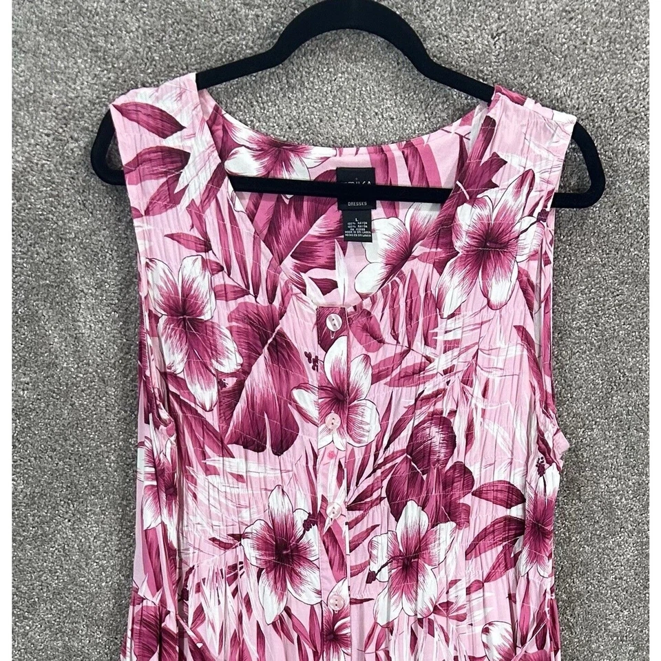 Vestido Erika Grande Maxi Rosa Floral Botón Frontal Corbata Cinturón Sin Mangas Rayón Verano Foto 3 de 4