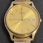 Seiko Watch Men 35mm Champagne Dial Gold Tone Daydate Round 7N43-8A99 New Batt