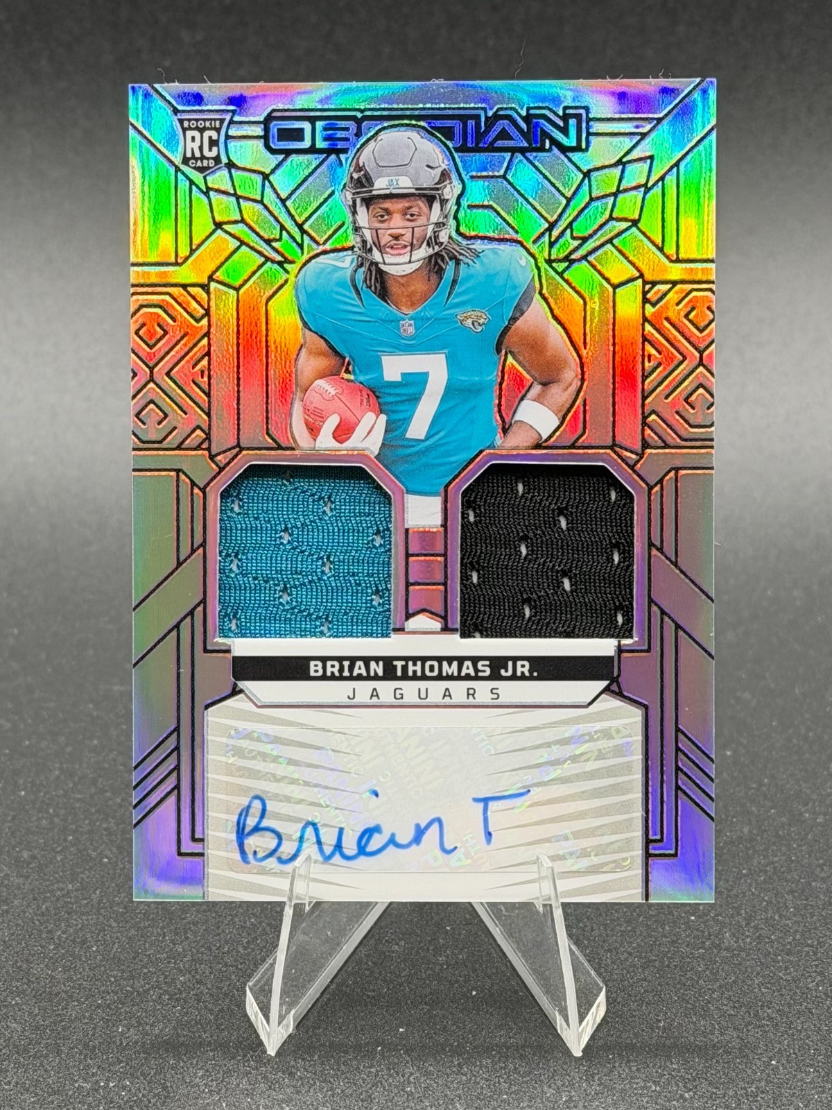 2024 Obsidian Brian Thomas Jr #RMI-BTJ Rookie Materials Ink Silver /99 Autograph