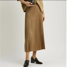 Eileen Fisher Pleated Maxi Skirt Large Camel Wool Silk Blend New Women Luxury