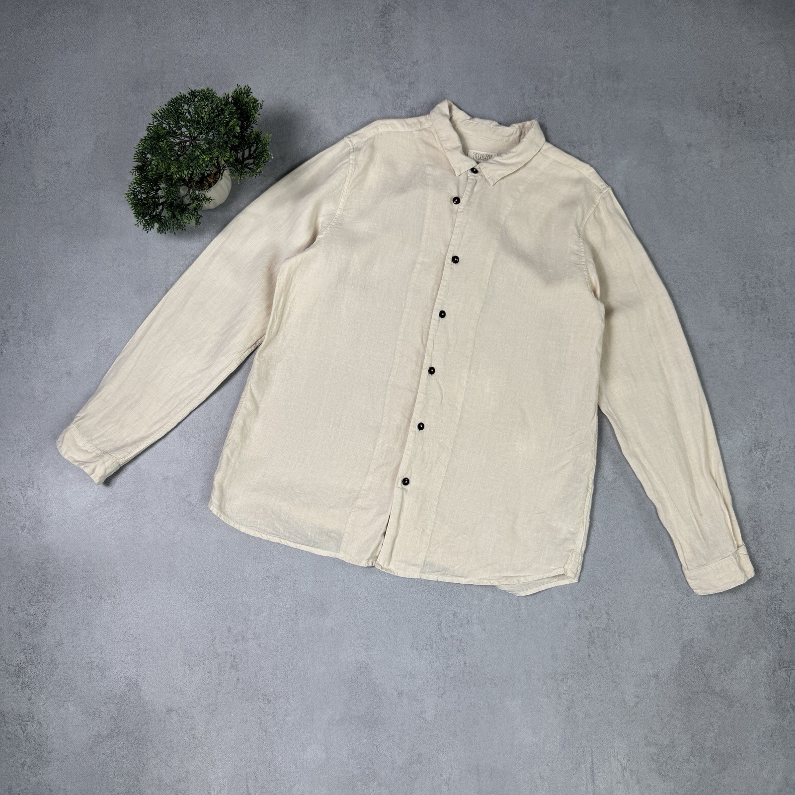 Toast Loop Button Linen Button Up Shirt Beige Size L