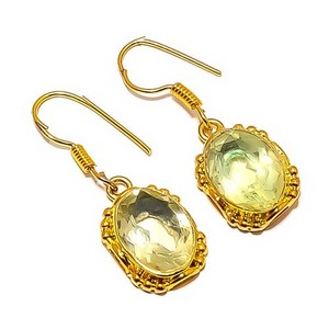Authentic Green Amethyst - Brazil 18k Yellow Gold Plated Earring 1.48" E7624-45