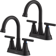 Bathroom Faucets for Sink 3 Hole, Hurran 4 inch Matte Black Bathroom Sink Faucet