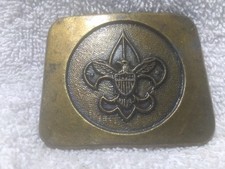 BSA Boy Scouts Of America Eagle Logo Gold Rectangle Belt Buckle 1980's USA