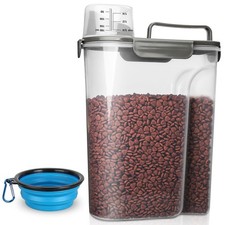 Dog Food Storage Container Airtight 5-7 Lbs Grey Plastic Bin Handle Bowl 6Qt