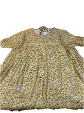 Davi & Dani Yellow Floral Tie Sleeves Pleated Lined Mini Flowy Dress Sz S J15