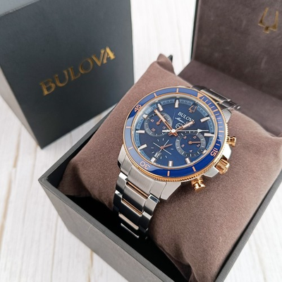 #ad #ad Bulova Marine Star Series C 98B301 Blue Dial Quartz Men#x27;s Chronograph Watch 45mm $215.00