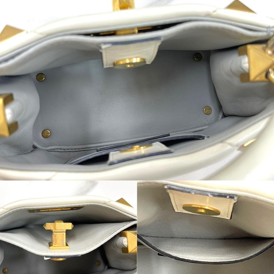 VALENTINO Women Roman Stud Leather 2Way Hand Shoulder bag Ivory Gold Chain thumbnail 16