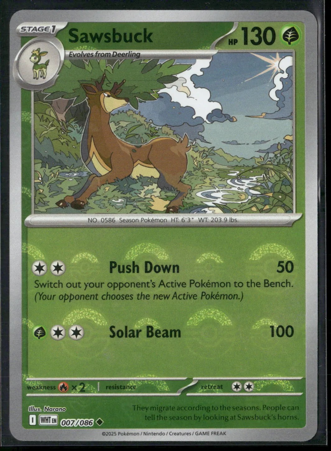 Sawsbuck #7/86 2025 Scarlet & Violet White Flare Reverse Holo Pokeball