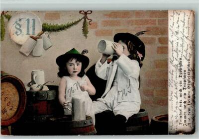 11096976-Section 11-Children Drink Beer, Beer Mug and Beer Barrel Postcard 1906