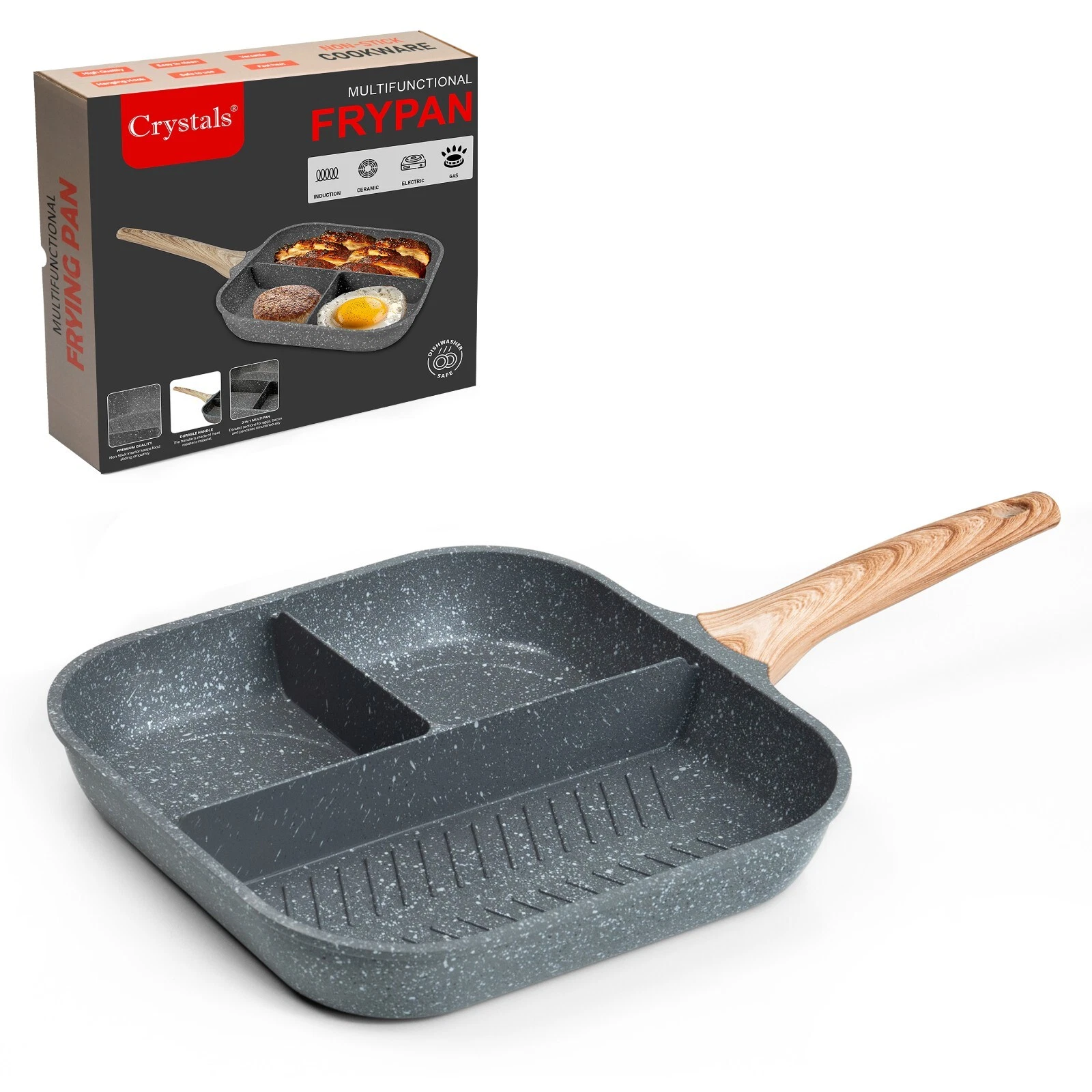 Pan Non-Stick Frying Multi Section 3 in 1 Grill Breakfast Large Omelet pan
Opens in a new window or