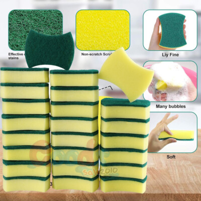 6~30/60PCS Non-Scratch Scrub Sponges Washing Dishes Cleaning Kitchen Dish Sponge