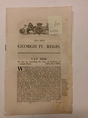 GEORGE IV Act amending the Law of Evidence in certain cases 1828