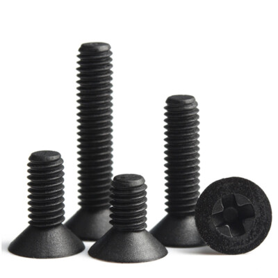 Schwarze Nylon Kreuzschlitz Senkkopfschrauben M2.5 M3 M4 M5~M8 Plastikschrauben