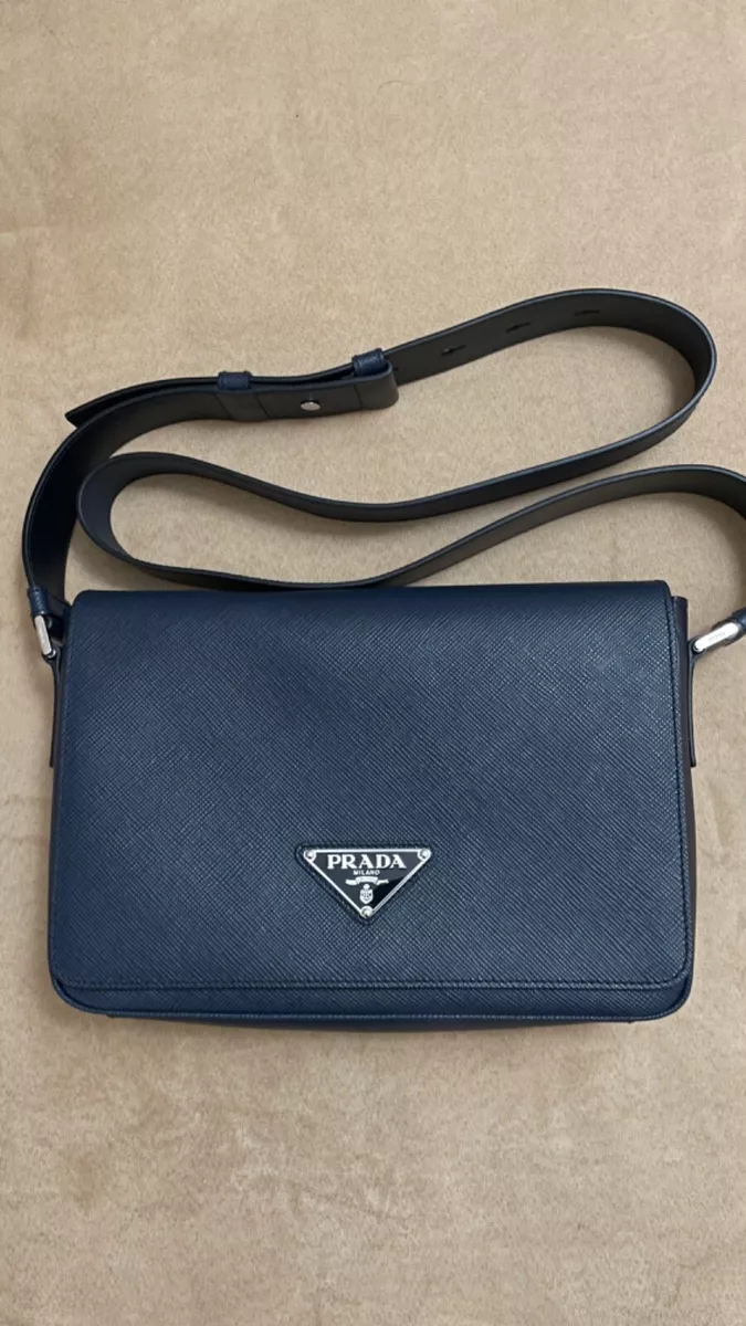 Prada Grey Saffiano Cuir Leather Envelope Flap Shoulder Bag