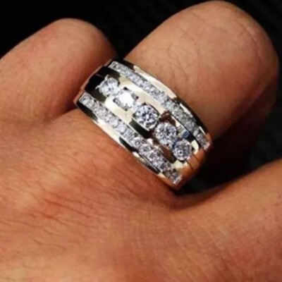 14K White Gold Plated 2 CT Round Cut Lab Created Diamond Men's Wedding Band Ring