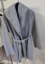 Tahari Marla Double Face Wool Wrap Coat Belted Gray Jacket Size Small