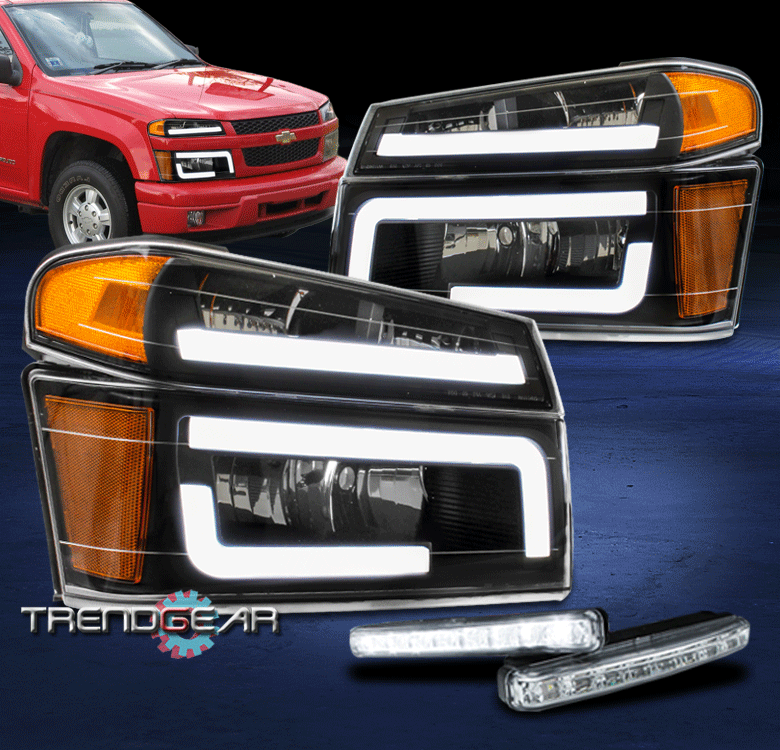 SCITOO Black Composite Headlights + Bumper Lights – Fits 2004-2012 Chevy Colorado & GMC Canyon – Driver & Passenger Sides