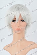 US 14inch Cosplay Wigs with Bangs Silver Synthetic Heat Resistant Party Wigs