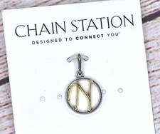 NEW Alex and Ani Chain Station Letter Initials N Two Tone Charm Gold Silver