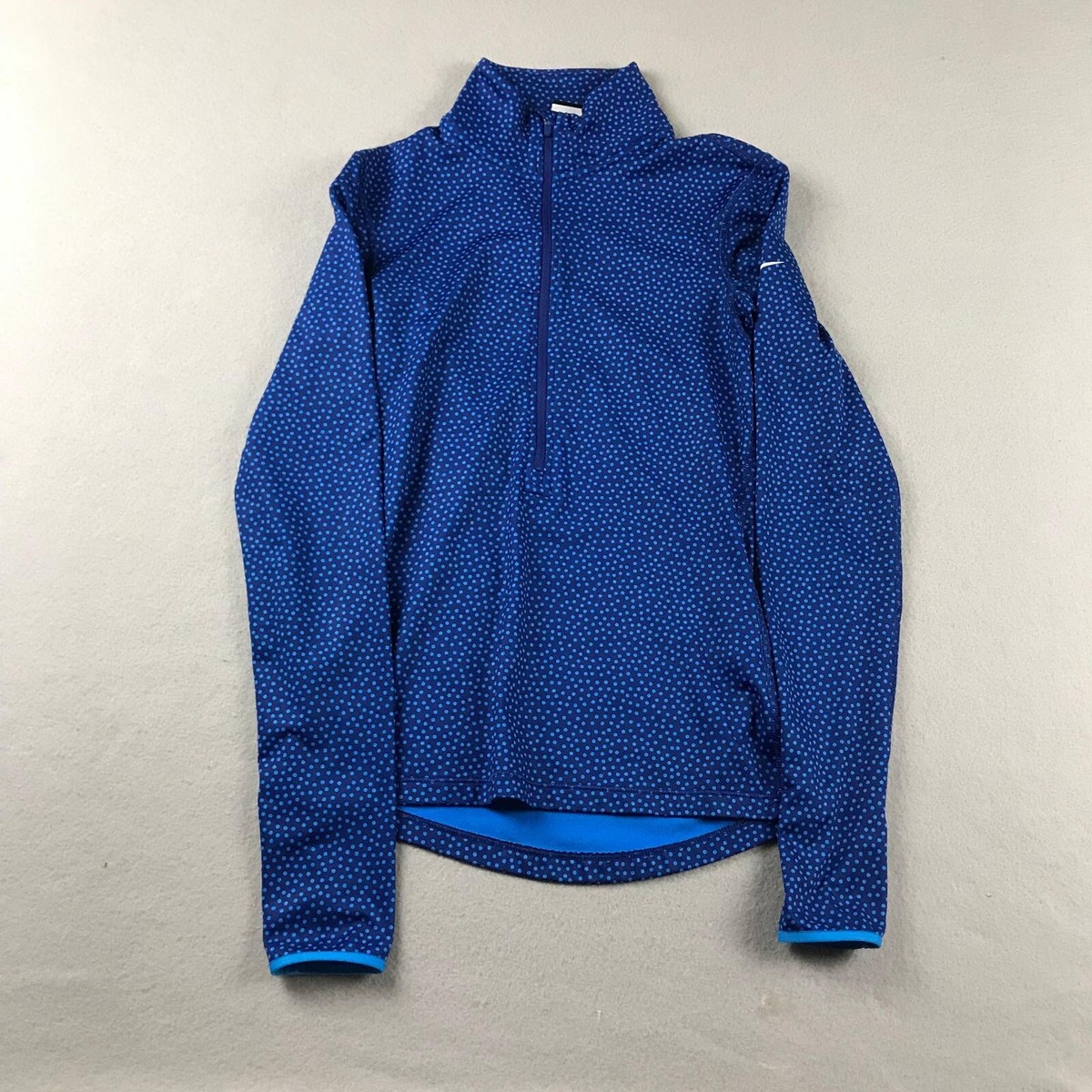 Nike Pro Shirt Womens XS Blue Polka Dots Stretch DriFit 1/2 Zip