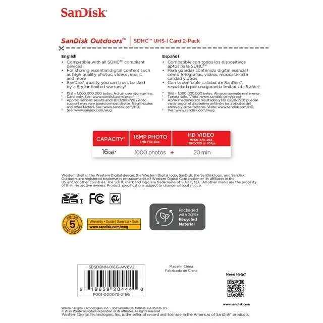 San Disk® Outdoors 16 GB SDHC™ Card Wildlife High Def Waterproof Temp Resistant - Image 2 of 3