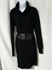 xl Guess Dress Black Long Sleeve Sweater Knit Dress With Belt