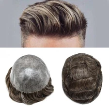 Mens Toupee Human Hair Replacement Full Poly Skin Injected PU System Wig for Men