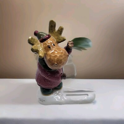 Ceramic Holiday Winter Moose Figure   12.5  Tall, 1 Piece Seasonal Decor