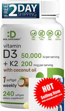 Vitamin D3 50,000 IU  K2 MK7 200 mcg, 240 Softgels, Virgin Coconut Oil