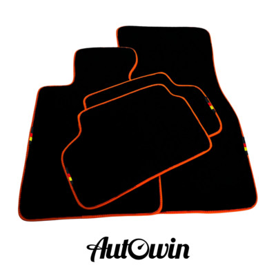 AutoWin Black Car Mats for BMW 1Series F20 5door Hatchback 2011-2019 Orange Trim
