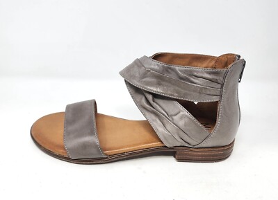 Miz Mooz Daphne Womens 40 / 9-9.5M Gray Leather Ankle Strap Flat Sandal Open Toe