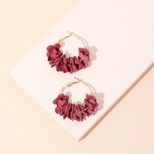 Red Floral Petals Gold Hoop Drop Earring