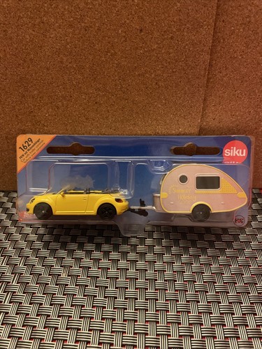 Siku 1629 VW Beetle Cabrio with Teardrop Caravan Die-Cast Small 1:55 Scale