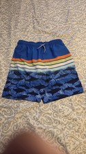 Wonder Nation Boys Swim Shorts L 10-12 Blue Fish Striped