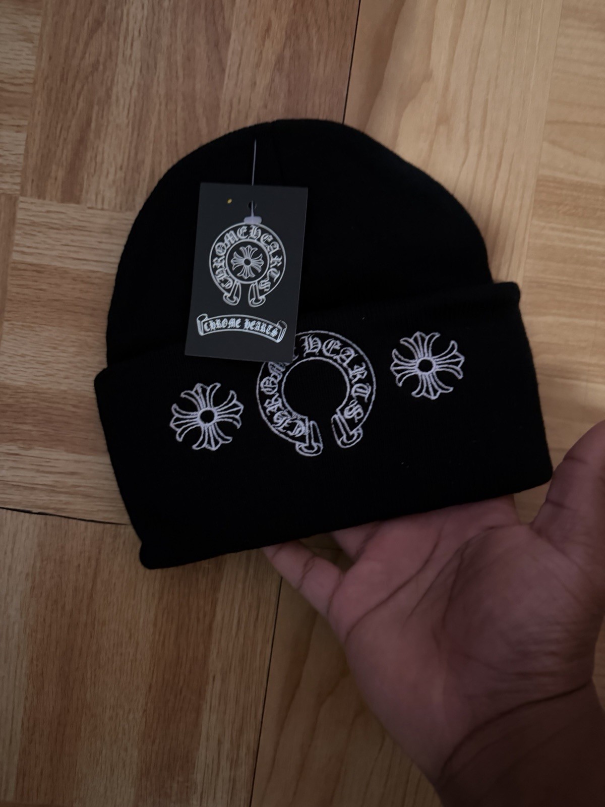 Chrome Hearts Black Beanie Hat Men Designer Logo One Size thumbnail 3