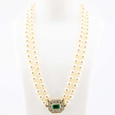 Halskette 750/18K Gelbgold Diamanten 2ct G/VS2 Smaragd + Perlen 2ct 42cm - Bild 1 von 4