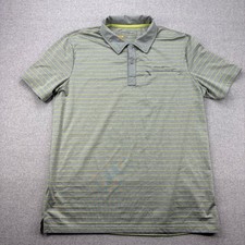 Eddie Bauer Travex Polo Shirt Mens Medium Gray Striped Performance Stretch