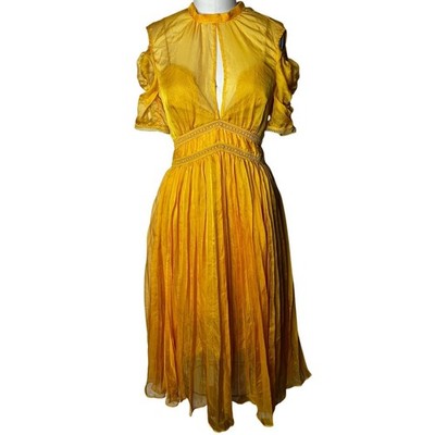 Self-Portrait Mustard Yellow Pleated Chiffon Midi Dress Wedding Guest 4 | eBay Self-Portrait Mustard Yellow Pleated Chiffon Midi Dress Wedding Guest 4 | eBay