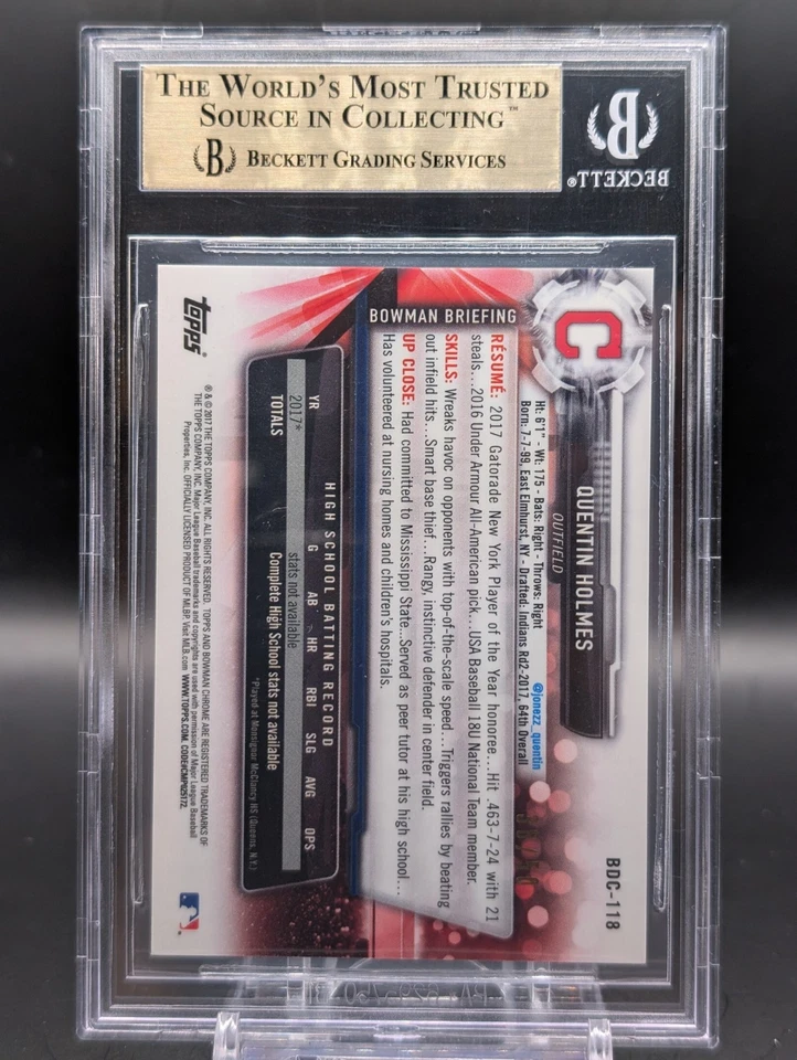 2017 Bowman Chrome Gold Refractor BDC-118 Quentin Holmes 1st Bowman #/50 BGS 9.5 - Image 2 of 2