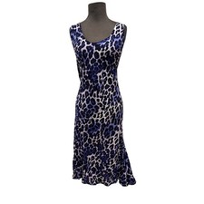 Blue Leopard Print Midi Dress Sleeveless Scoop Neck Animal Print Slip Dress