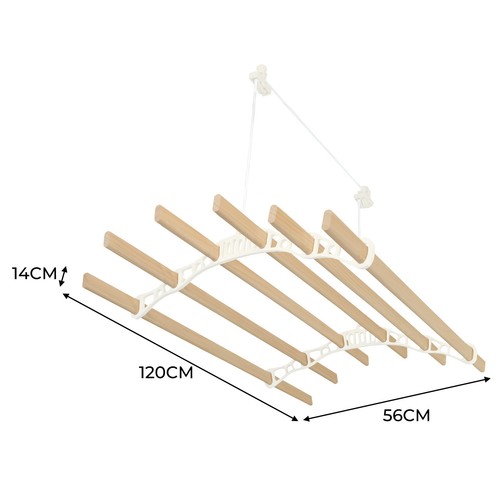 Stendibiancheria a Soffitto con Puleggia 6 Listelli 1,2m Avorio - Foto 5 di 9