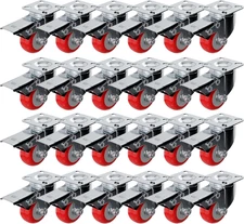 Factorduty 24 Pack Caster Wheels Swivel Plate W/Brake on Red Polyurethane Wheels