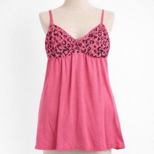 Vintage Y2K Lace Babydoll Top Pink M Cami Tank Animal Print Coquette Festival