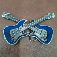 Blue Crossed Guitars Belt Buckle Only. For Belt Width 3.8-4cm Belt Not Included.