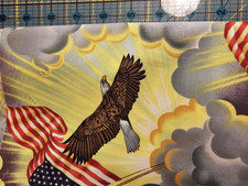 Patriotic Skies Fabric Yellow Gray Eagle Flag 19" X 43" Piece