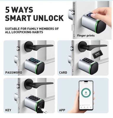 5 in 1 schlüsselloser Smart Schließzylinder Fingerabdrücke Passwort App Schlüsselanhänger 90 cm sicher UK